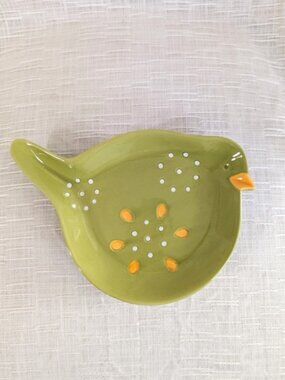 Pier 1 Imports Green Ceramic Dolomite Bird Trinket Dish‎ Hand Painted